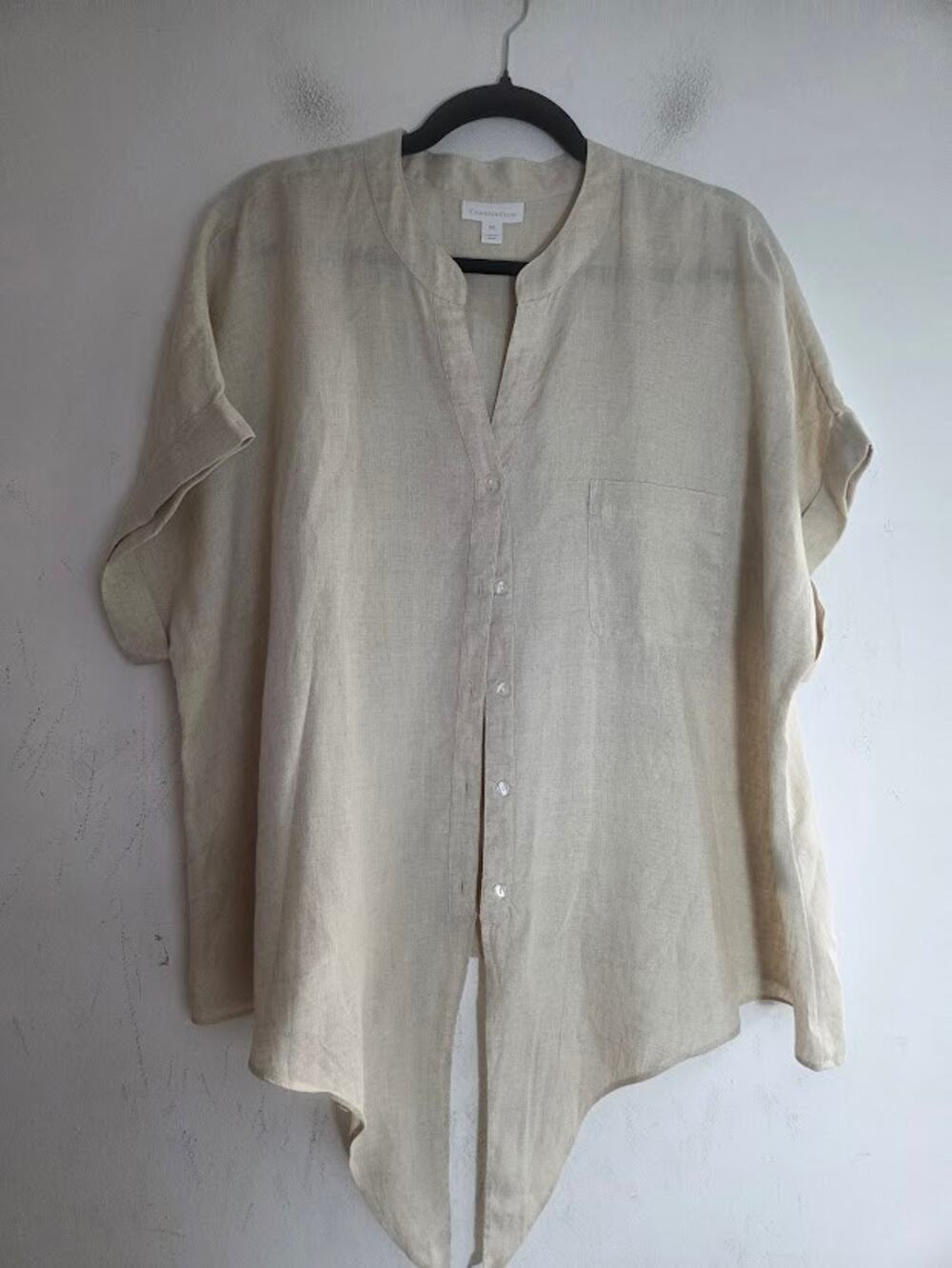 Charter Club Cream 100% Linen Button Down Tie Waist Short Sleeve Blouse size XXL